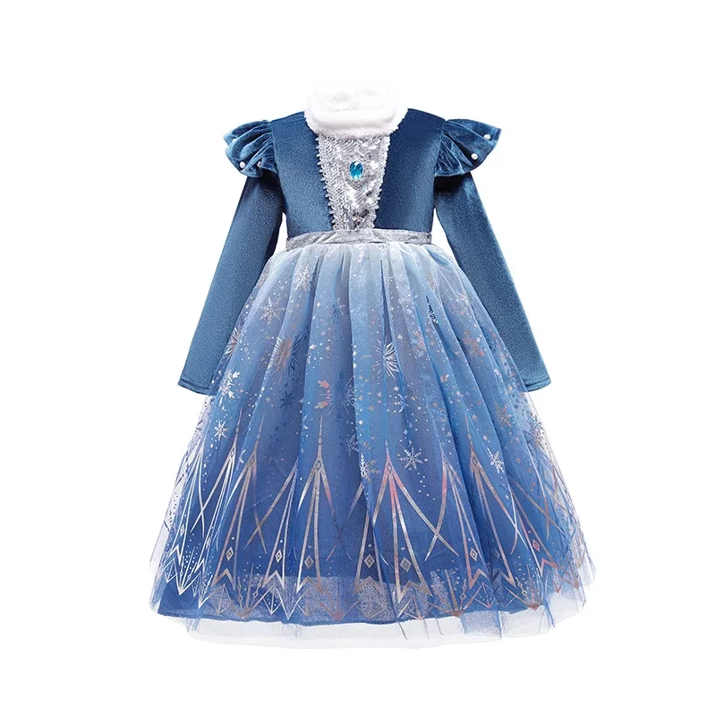 Snow Queen Girls Dress Fancy Vestidos Birthday Carnival Fancy Party Disguise Princess Elsa Performance Dresses