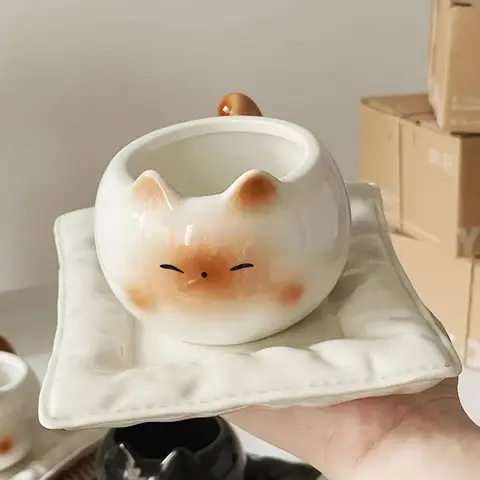 세라믹 머그잔 귀여운 고양이 모양의 Underglaze 컬러 만화 샴 고양이 커피 컵 홈 아침 우유 커피 머그잔 생일 선물 컵