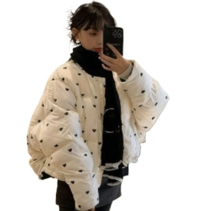 شتاء جديد متعدد الاستخدامات الحد من العمر سترة فضفاضة متعددة الاستخدامات الكورية موضة الحب طباعة الوقوف طوق سميكة الملابس القطنية الدافئة #6