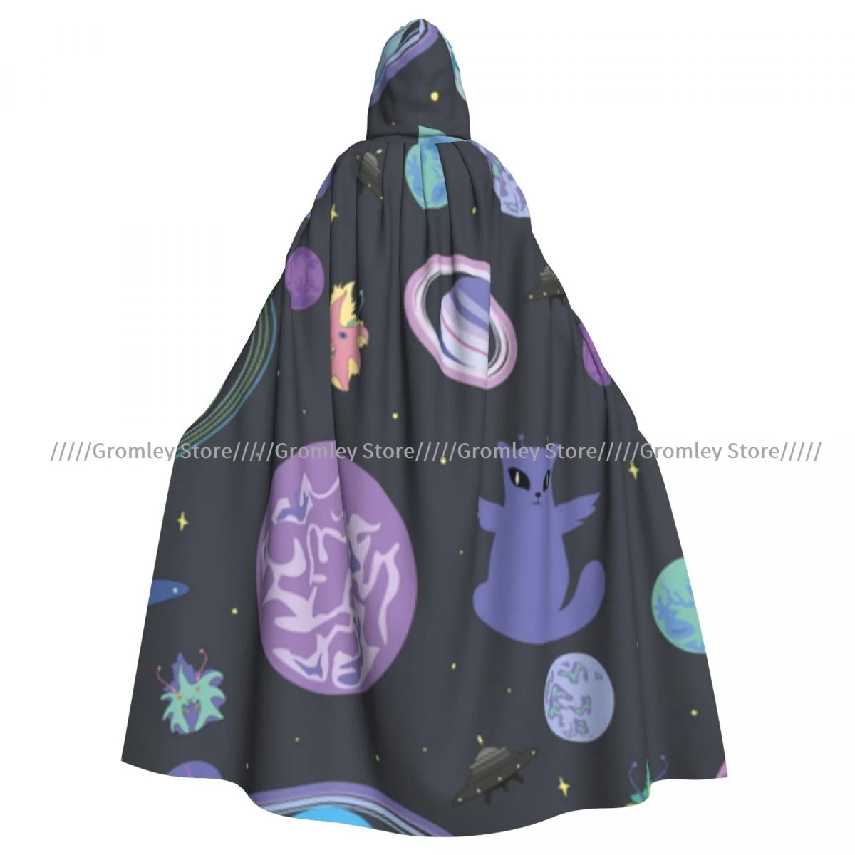 Space Star Planet Funny Alien Witch Cloak Hooded Cosplay Costume Halloween Adult Long Party Cape