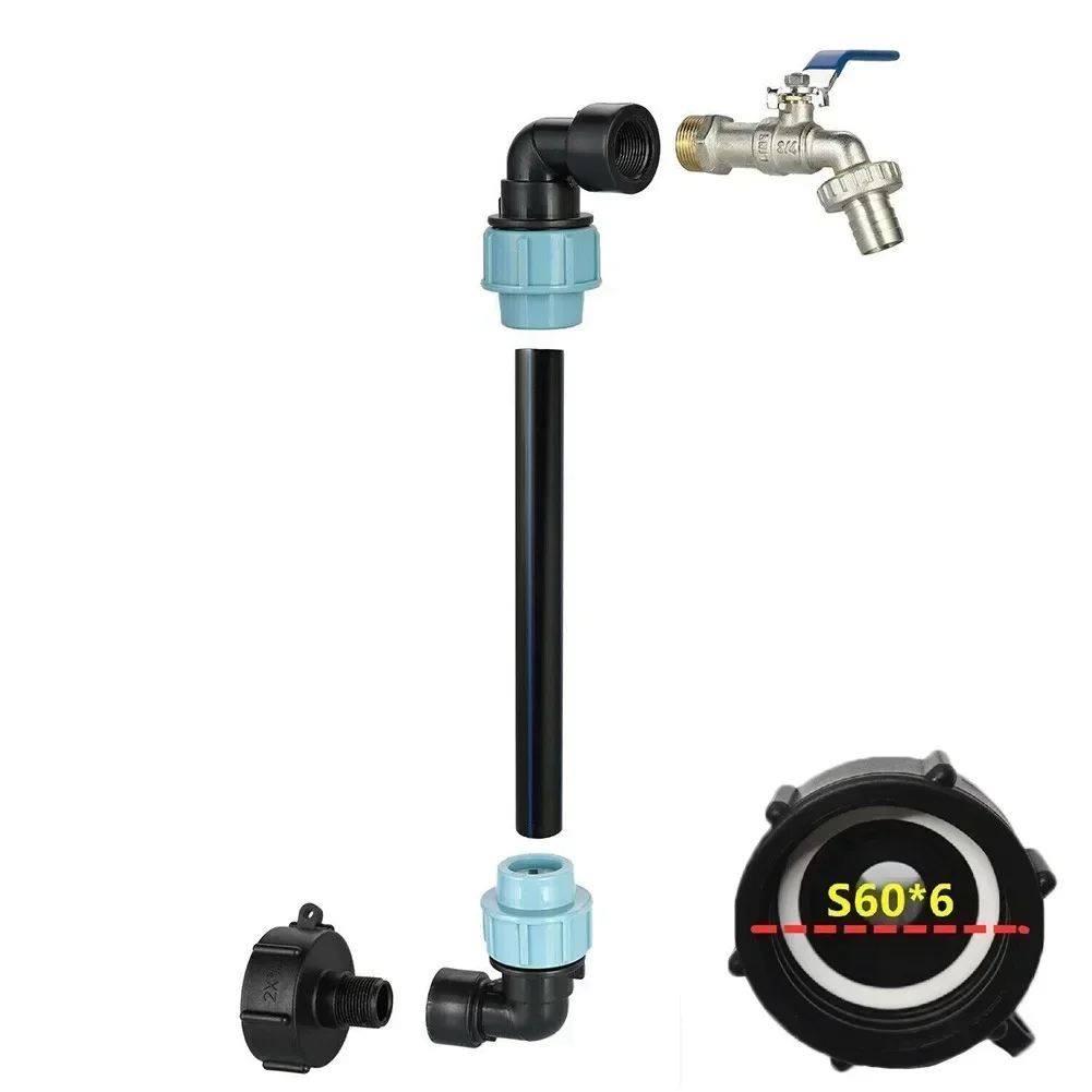

IBC Tank Tap Adapter IBC Tank Thread Faucet With 1 Tube And 2 Curved Connectors Garden Water Connectors Watering Kits