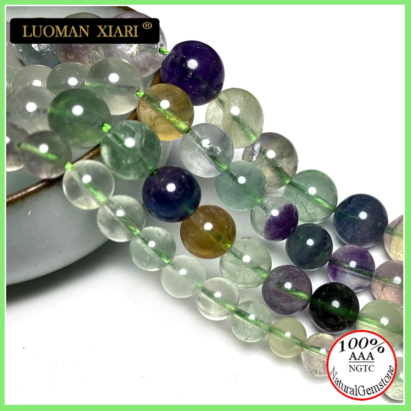 Fine Natural Gemstone Beads Green Purple Fluorite Loose Round Spacer Beads for Jewelry Making DIY Bracelet Necklace Charms