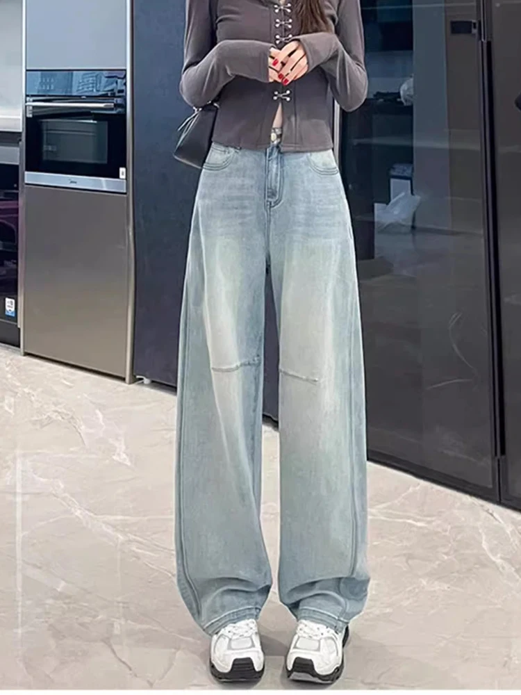 

Y2K Ретро изогнутые ножи прямые джинсы женские с высокой талией для похудения свободные широкие брюки универсальные для поездок на работу