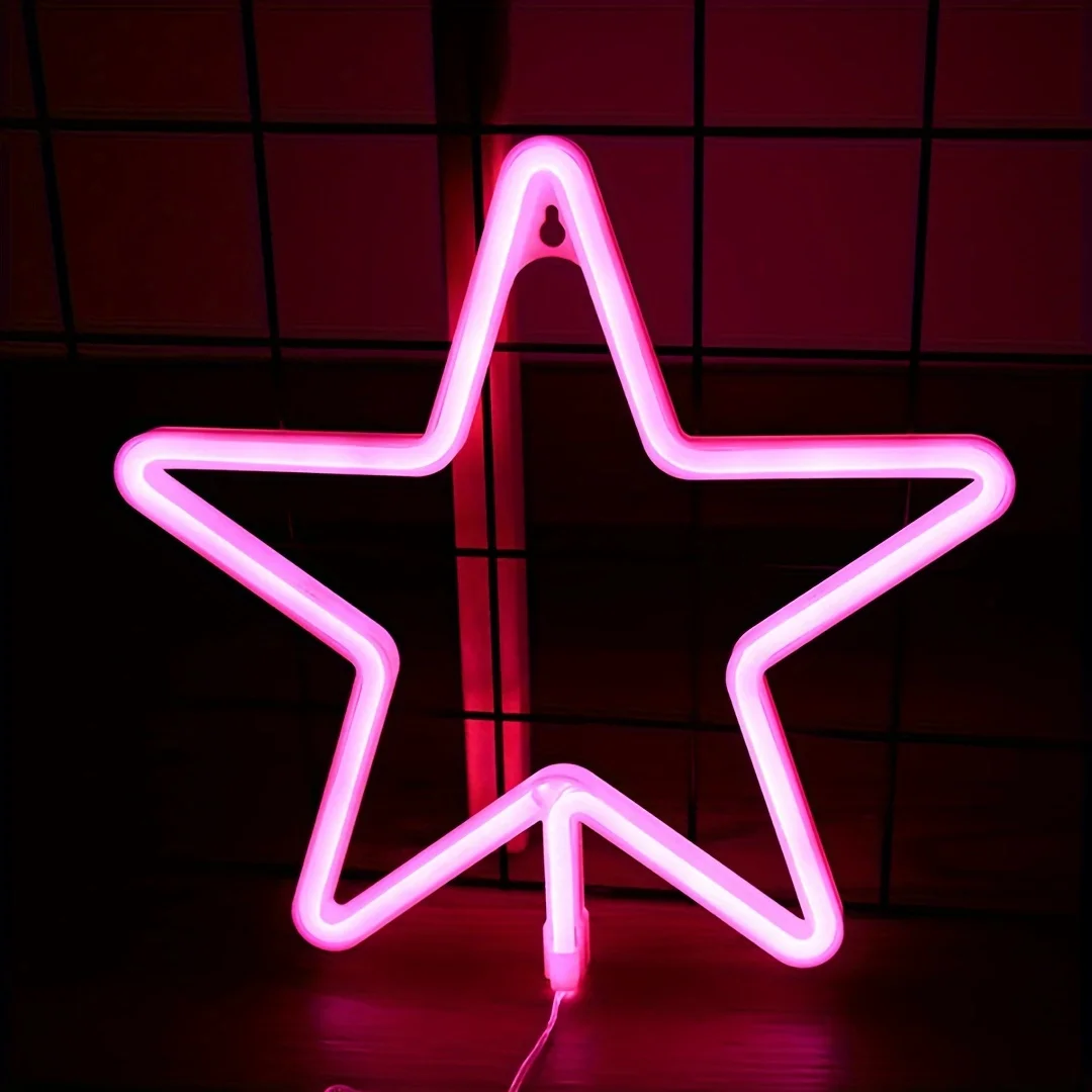 قطعة واحدة، نجمة يوم الاستقلال النيون، غرفة النوم، ديكور المنزل، ضوء الليل، ترتيب الجو الرومانسي، الحفلات، عيد الميلاد، هدية العطلة، USB أو البطارية غير متضمنة)
