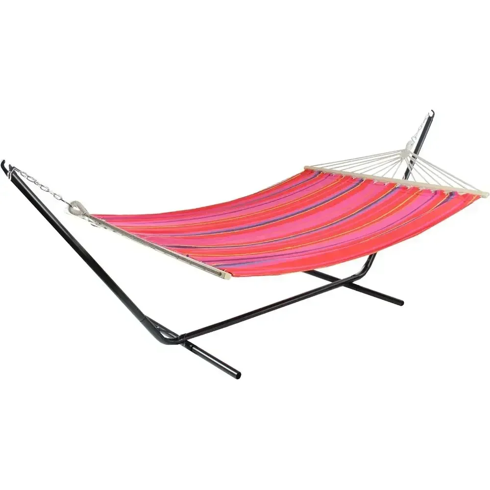 59 x 78 Striped Poly Cotton Hammock in Red, Yellow, and Pink