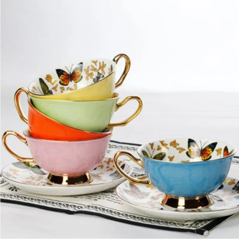 

Coffee cups Porcelain High-quality Butterfly Flower Teacup & Set British Afternoon Tea time Ceramic Cup Office Drinkware