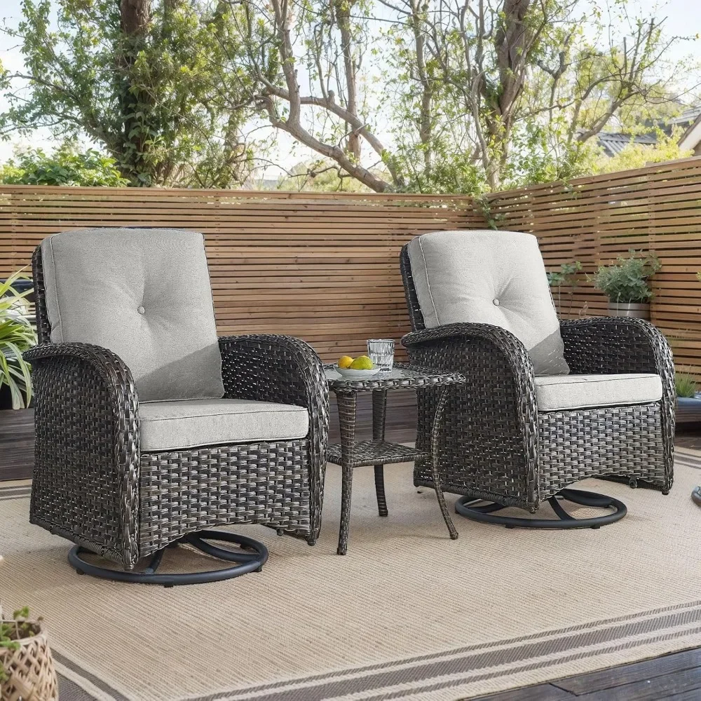 

Outdoor Swivel Chairs,3 Pieces Patio Furniture Set with 360 Degree Wicker Swivel Rocking Chairs and Side Table