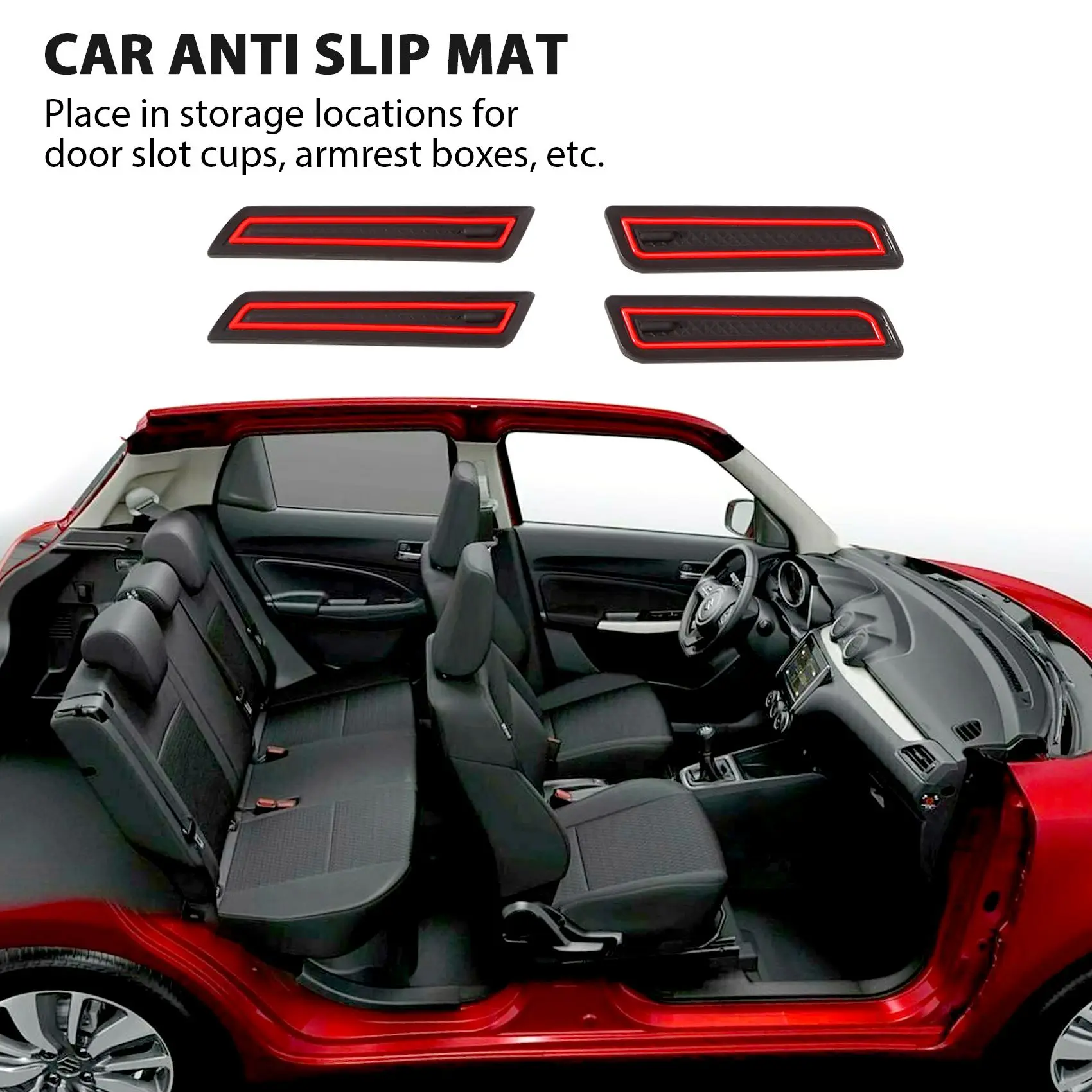 For SUZUKI SWIFT 2018 12Pcs Anti-Slip Non-Slip Rubber Decorative Cup Holder Sticker Gate Slot Pad Door Groove Mat - Red