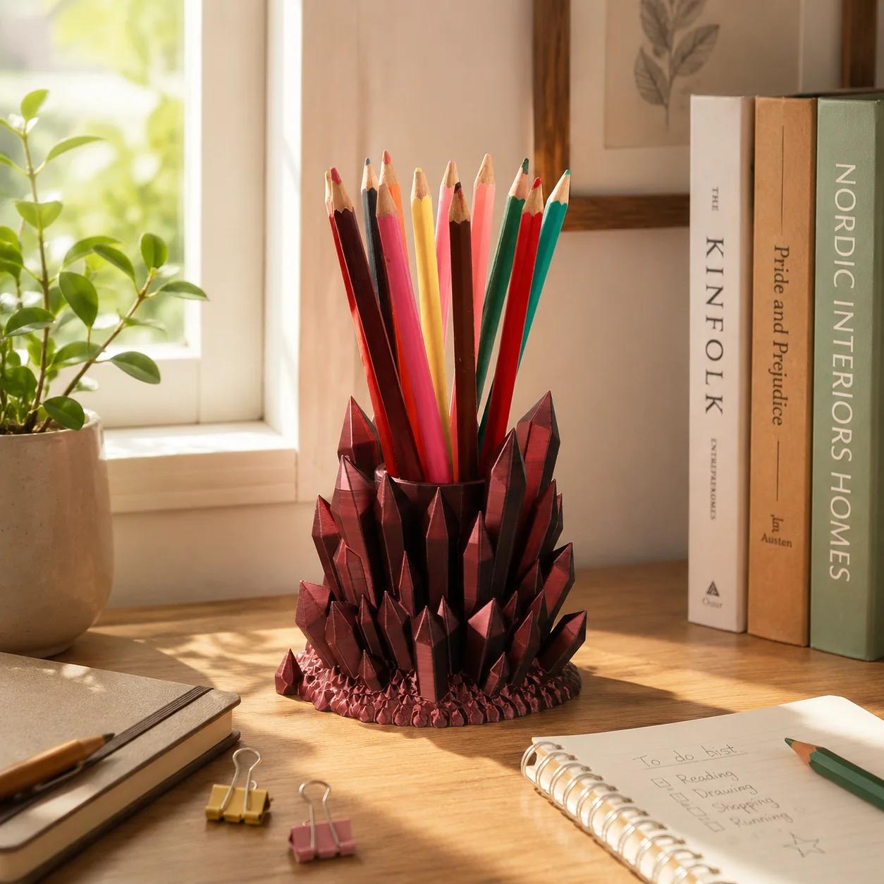 Cross-border Desktop Stationery Organizer, Dark Crystal Cluster Pen Holder, Multi-use Storage Decor for Makeup Brushes Colored P