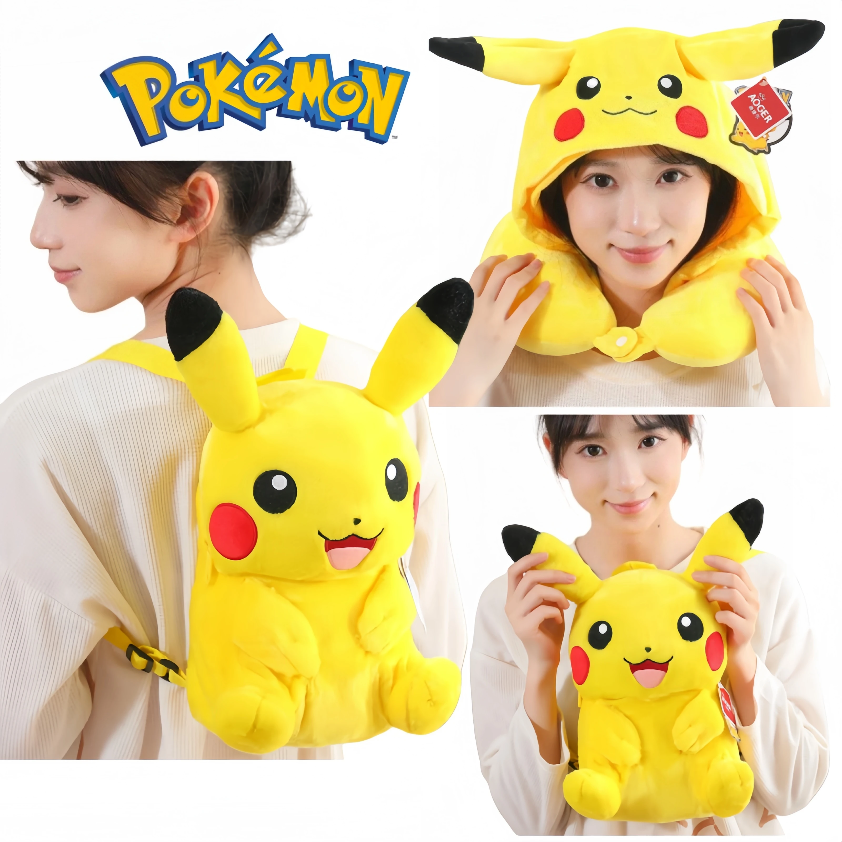 

Pokemon Pikachu Hooded U-shaped Neck Pillow Neck Pillow With Cap Traveling Car Pikachu Backpack Travel Neck Pillow