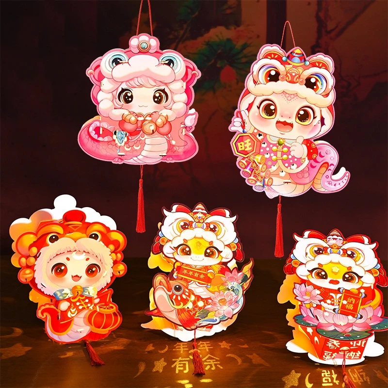 2025 Chinese New Year Lantern DIY Handmade Lamp Kit Children Handheld LED Lantern Chinese Spring Festival Decor  Craft Supplies