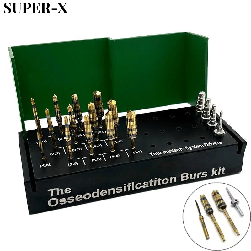 17/24PCS Dental Osseodensification Burs Kitfor Dental Kit Implant Drills with Bone Maxillary Sinus Bone Lifting Squeezing Tool