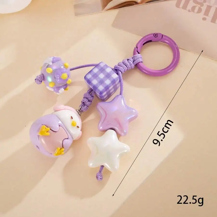 

Cute Cartoon Keychain With Otter Chick Star And Lattice Bead For Bag Phone Women