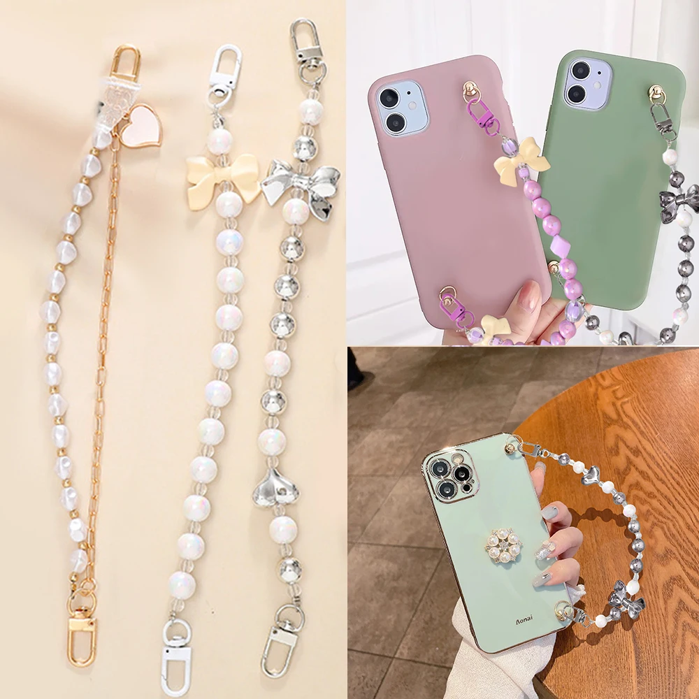 

New Phone Case Pendant Imitation Pearl Short Bag Strap Chain Shoes Pendant Phone Lanyard Bag Chain Bag Handle Purse Double Chain