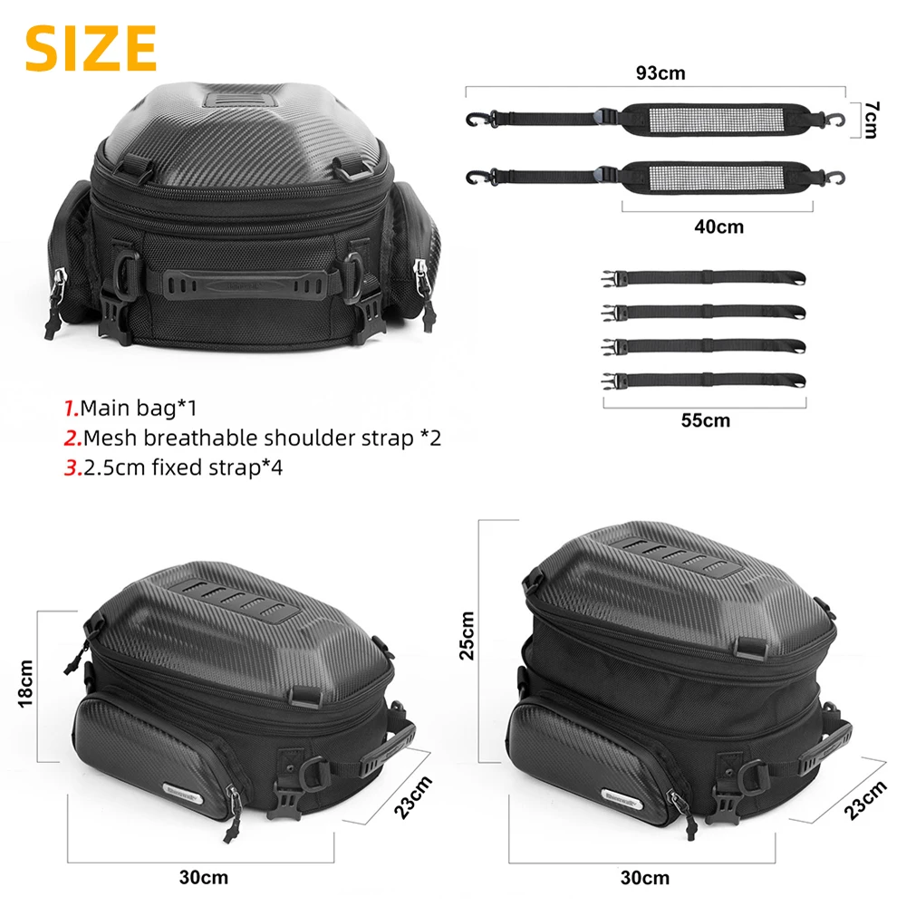 Bolsa de asiento trasero para motocicleta, bolsa trasera impermeable para motocicleta, 12L-18L, carcasa dura expandible, maletero de Moto, mochila de viaje para montar