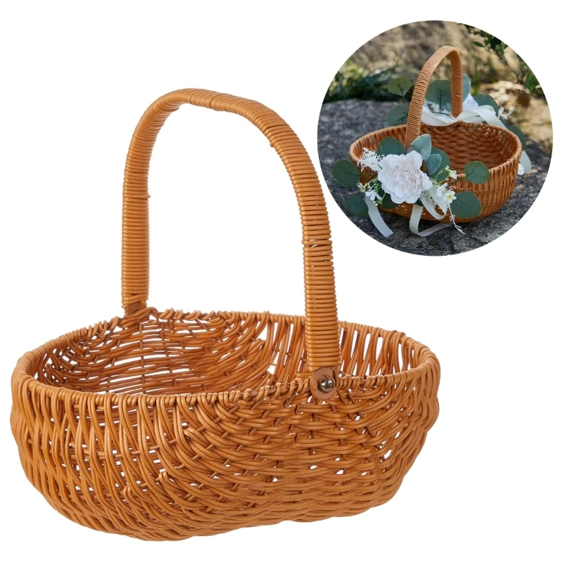 Handwoven Wicker Flower Basket Set of 2, Portable Floral Arrangement Pot for Wedding and Home Decor