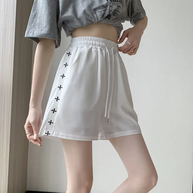 Novo verão feminino gelo seda secagem rápida calças esportivas de cintura alta solta fina casual