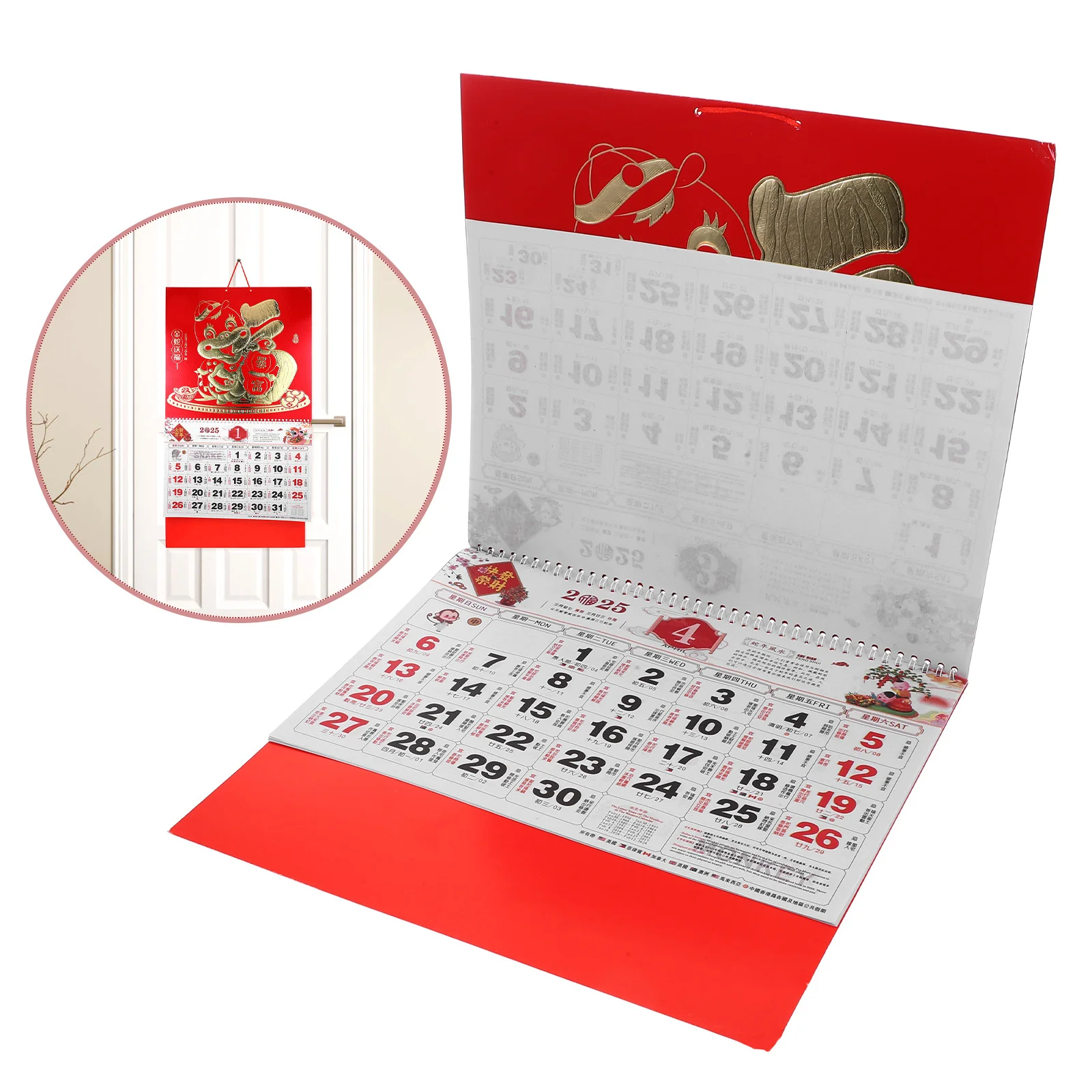 

Змеиный год, китайский подвесной календарь, безопасный бумажный материал, практичный настенный ежемесячный календарь для домашнего офиса
