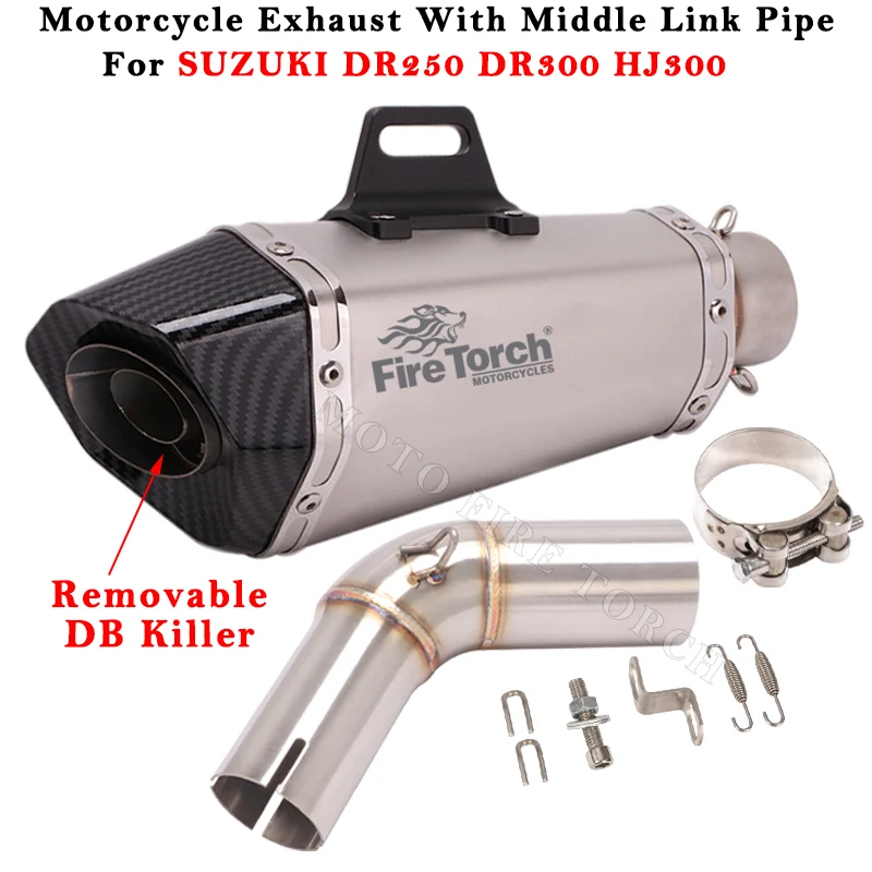 Motorcycle Exhaust Escape Modified Muffler With Middle Link Pipe Removable DB Killer Slip On For SUZUKI DR250 DR300 HJ300 DR 300