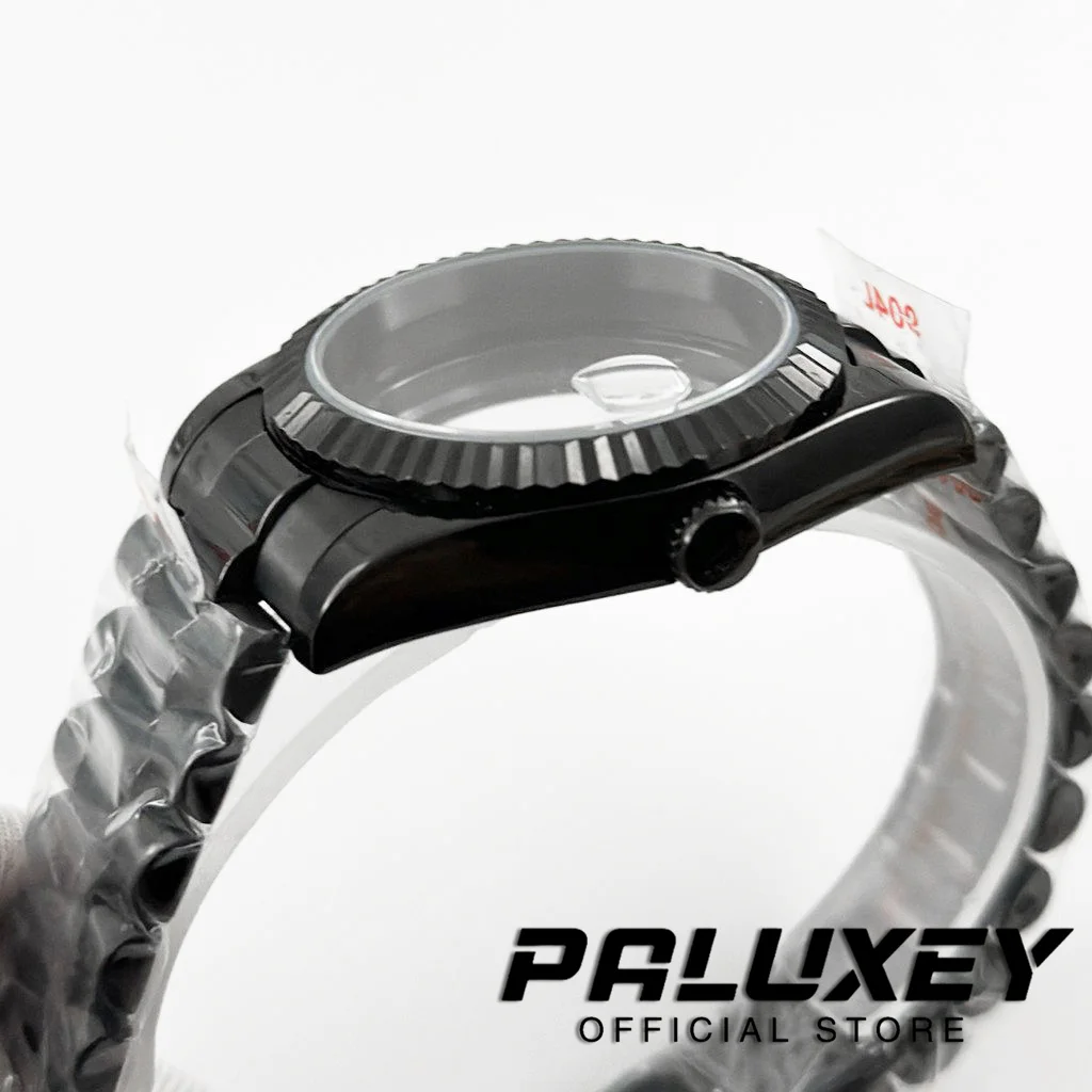 PVD الأسود 36 مللي متر/40 مللي متر مخدد ساعة منحنية حالة الفولاذ المقاوم للصدأ سوار الياقوت الزجاج لحركة NH34 NH35 NH36 NH38 ETA2824