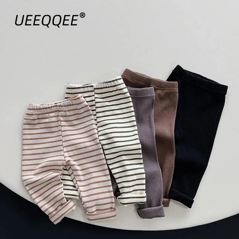 

Spring Autumn Children Leggings 1-8Y Girls Cotton Striped Tights Pants Stretch Trousers Korean Toddler Wear For Kids Clothing