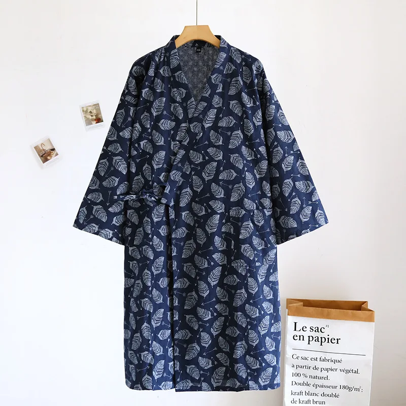 Albornoz de algodón 100% de otoño, Kimono de estilo japonés, bata de gasa para hombre, albornoz tipo kimono para hombre, ropa de dormir humeante para el sudor, Kimono Халат