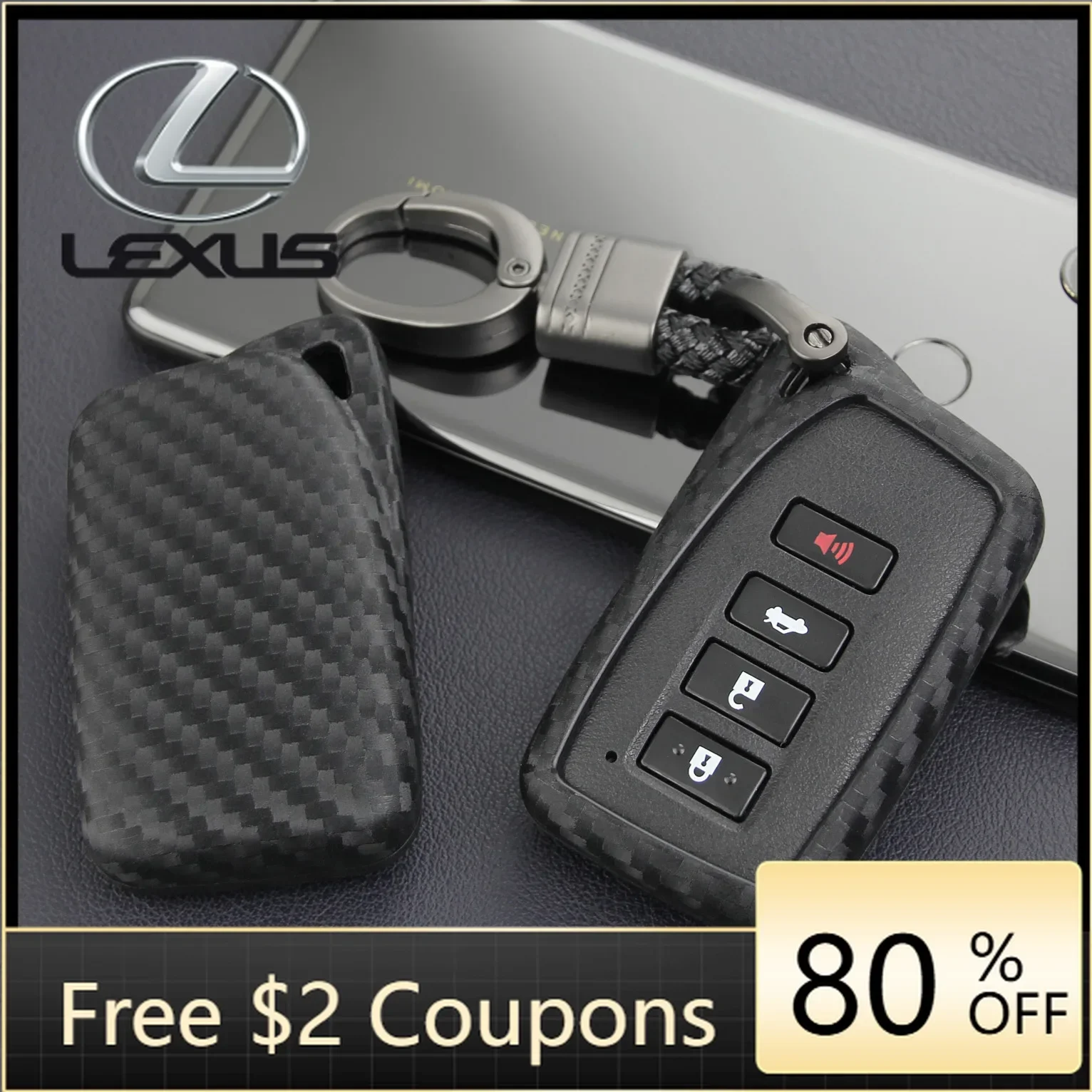 

Emblems Car Key Fob Chain Case Cover Accessories For Lexus IS ES NX RX GS LX RC 200 250 300 350 Carbon Fiber