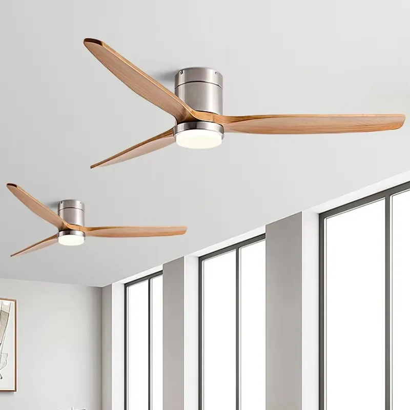 42/52/60 Inch Low Floor 3 Wooden Blade Ceiling Fan with Remote Control for Bedroom Living Room Indoor /Hotel Office