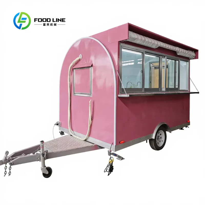Customized Equipped New Coffee Cart Mobile Food Truck Tow Bar Trailer with Built-In Power Aluminum Frame for Fast Food Snack