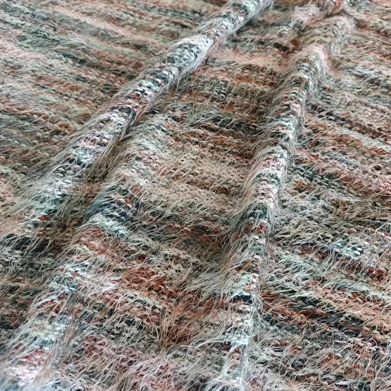 

1yard Designer autumn/winter cardigan top creative Fabrics for clothing Knitted blended color long plush texture fabric