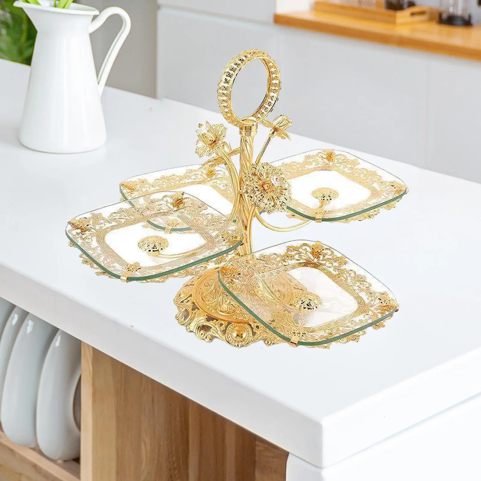 4 Tiered Glass Buffet Serving Tray Glass Serving Tray Server European Stylish Glass Fruit Basket Cake Stand for Restaurant