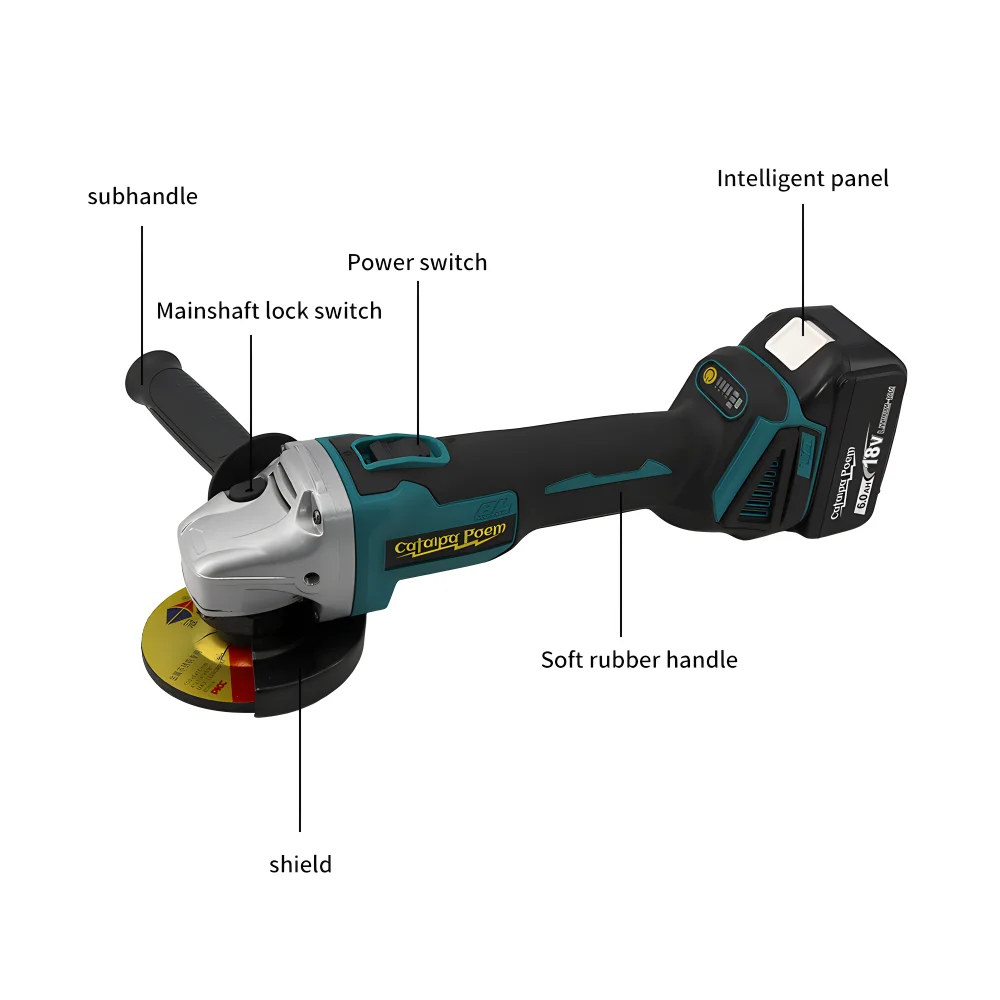 Catalap poem 404 Industrial high efficiency long life easy grinding lithium battery brushless Angle grinder in style of dewalt