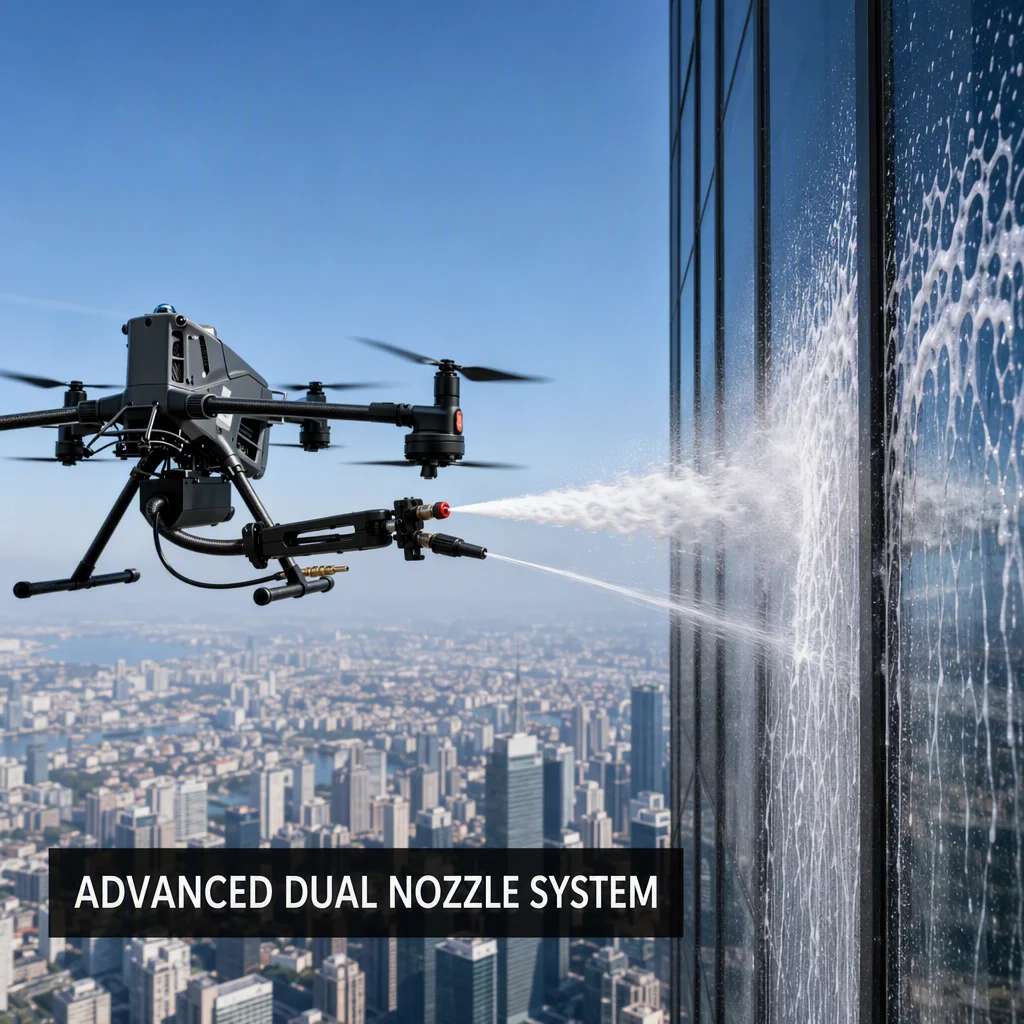 Limpiador de Edificios de Alta Eficiencia con 360 ° Boquilla de pulverización giratoria, sistema de lavado de paredes a gran altura con control remoto de 120 m, App