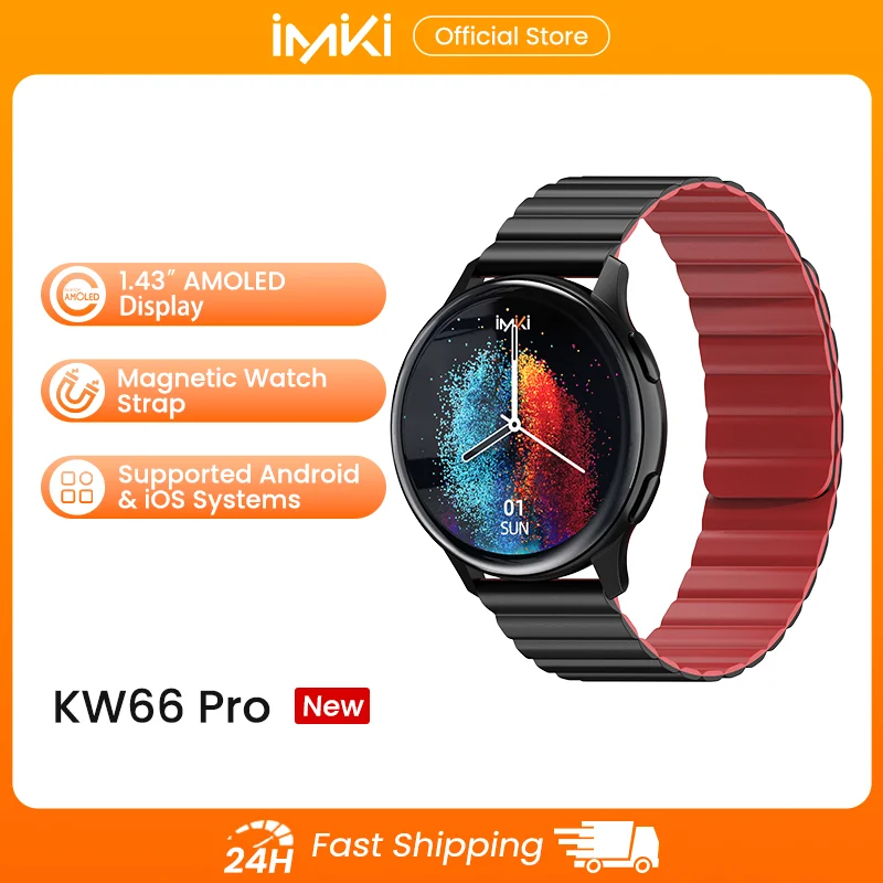 

IMIKI Smart Watch 1.43" AMOLED HD Display 270mAh Waterproof Sports smart Watchs Heart Rate Bluetooth Call Round Watch KW66 Pro