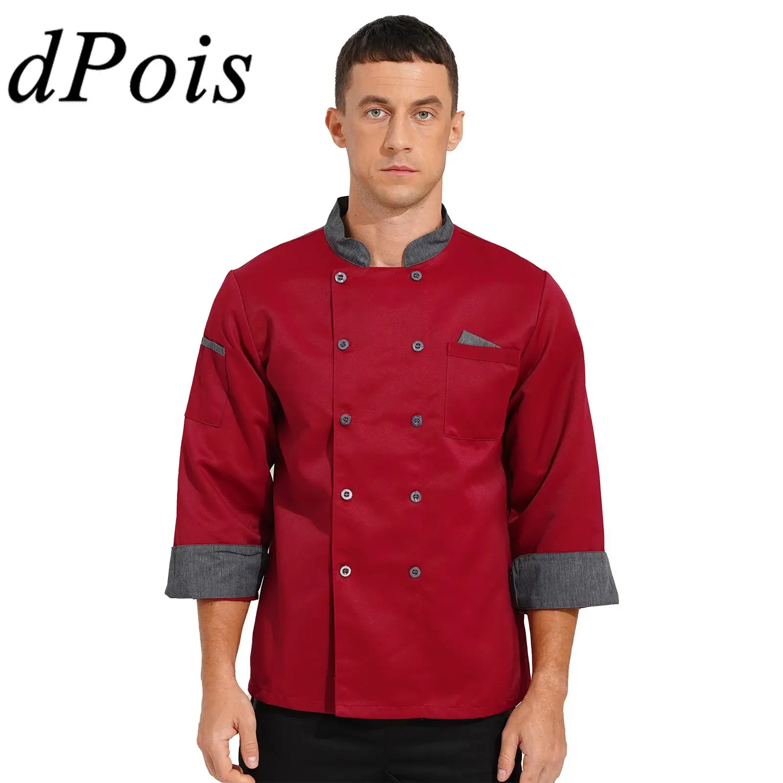 

Men Long Sleeve Chef Coat Hotel Restaurant Bakery Kitchen Cook Uniform Workwear Cooking Shirt with Pocket Women Chef Jacket