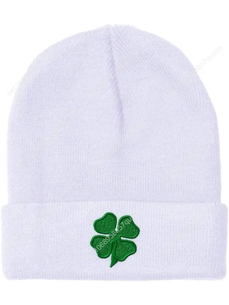 

Custom Beanies for Men 4 Leaf Clover Embroidery Shamrock Winter Hats for Women Acrylic Skull Cap 1 Size