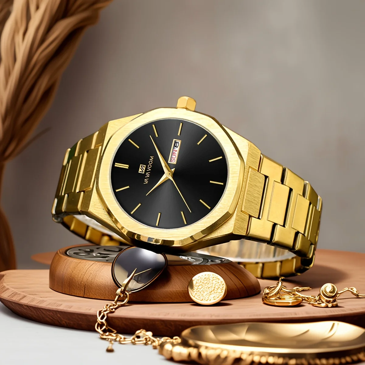 2025 New Men Business Watch Fashion Octagonal Stainless Steel Strap Double Calendar Quartz Movement Top Brand Men Watches reloj