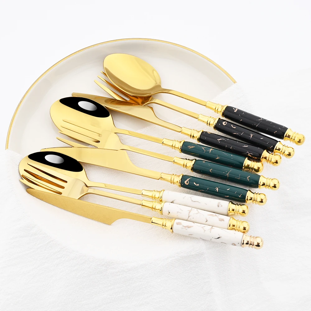 

20/30Pcs Imitation Ceramics Cutlery Set Creative Tableware Knife Coffee Spoon Cake Fork Dinnerware Set Stainless Steel Flatware