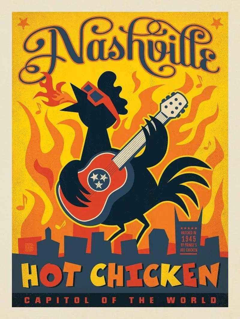 Nashville Hot Chicken Tin Sign Chicken Coop Decor Funny Gift Metal Sign Outdoor Indoor Wall Panel Retro Vintage Mural