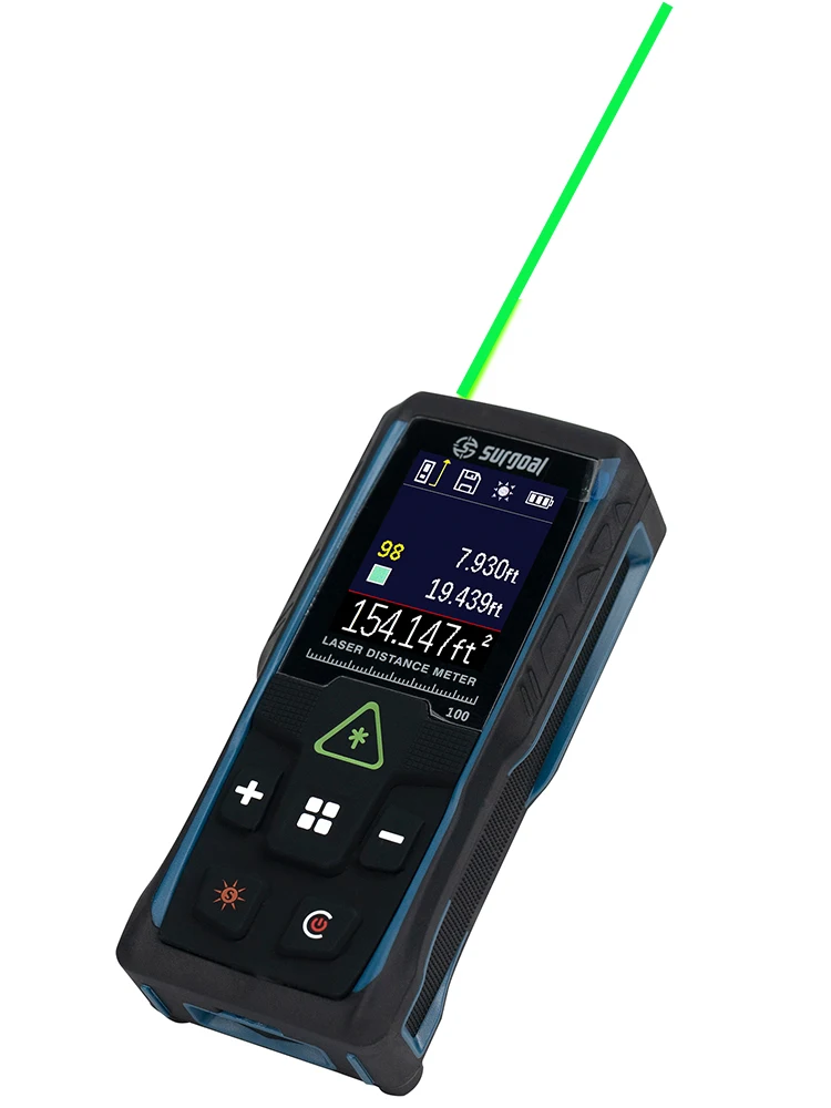 Farbbildschirm 100 m grüner Laser-Entfernungsmesser, multifunktional, mit digitalem Level-Vibrationsmessgerät, Laserband