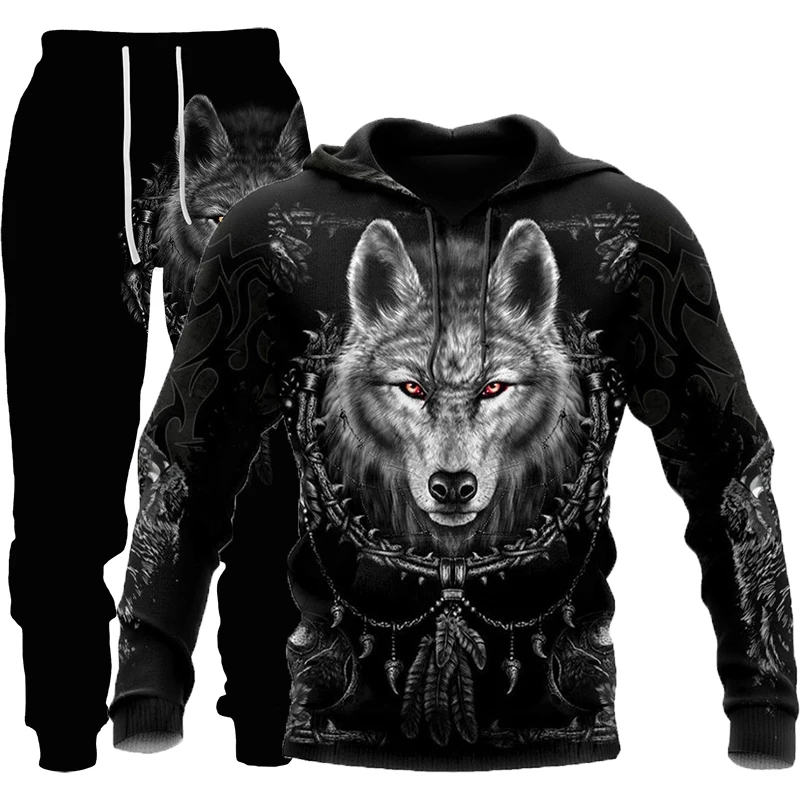 Wolf & Tiger 3d Printed Hoodie Pants Suit Male Autumn & Winter Casual Sweashirt Pullover Men Tracksuit Set Fashion Man Clothing