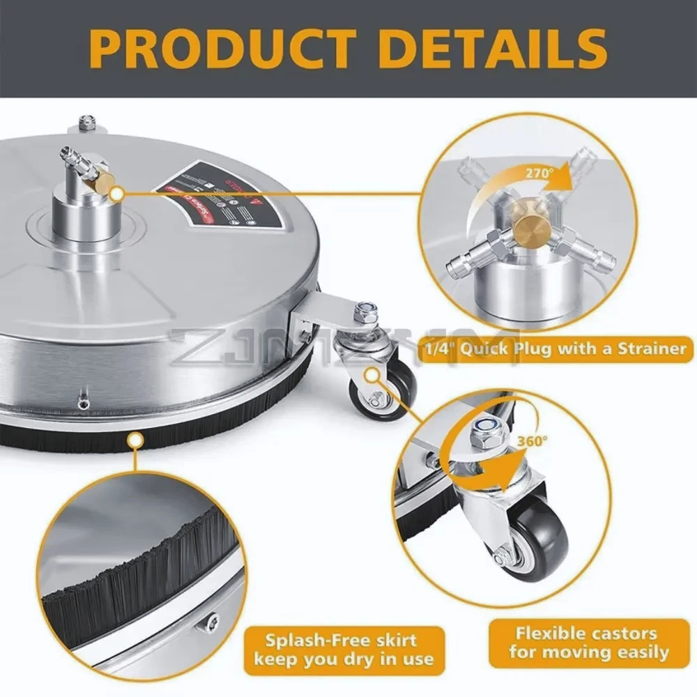 

Limpiador suelos superficie lavadora a presión 4000PSI 13 pulgadas acero inoxidable con 4 ruedas, conector ráp