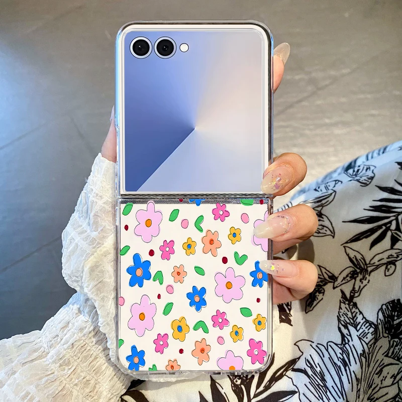 Bunte Blumen Handyhülle für Samsung Galaxy Z Flip7 FE Flip6 Flip5 Flip4 Flip3 PC Folding Cover für Galaxy Z Flip 7 6 5 4 5G