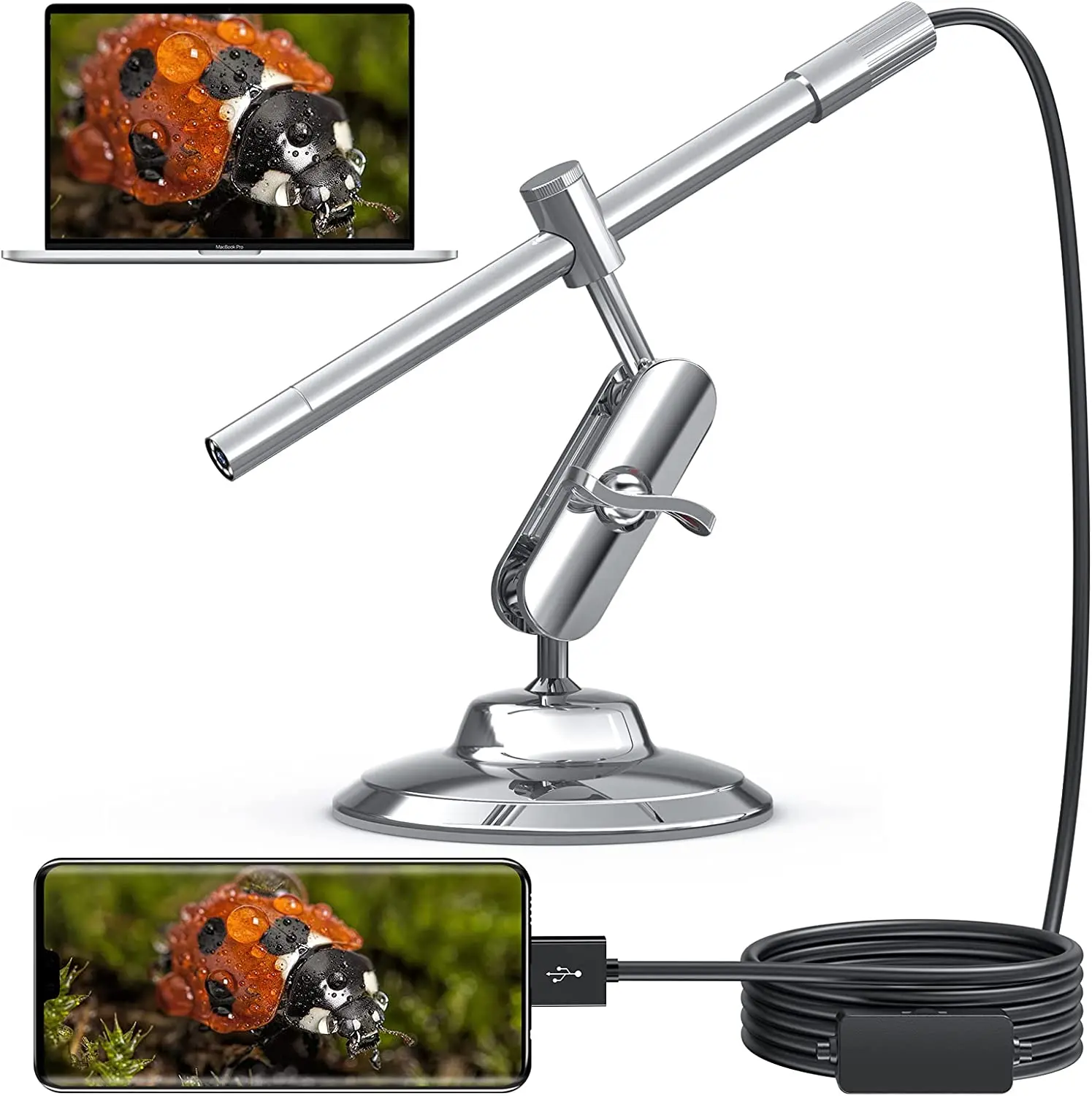 3 In 1 Digital Microscope 1080P USB  Endoscope Camera 8 Leds IP67 1.0 mp 200X magnification Stand Magnifier Windows Android MAC