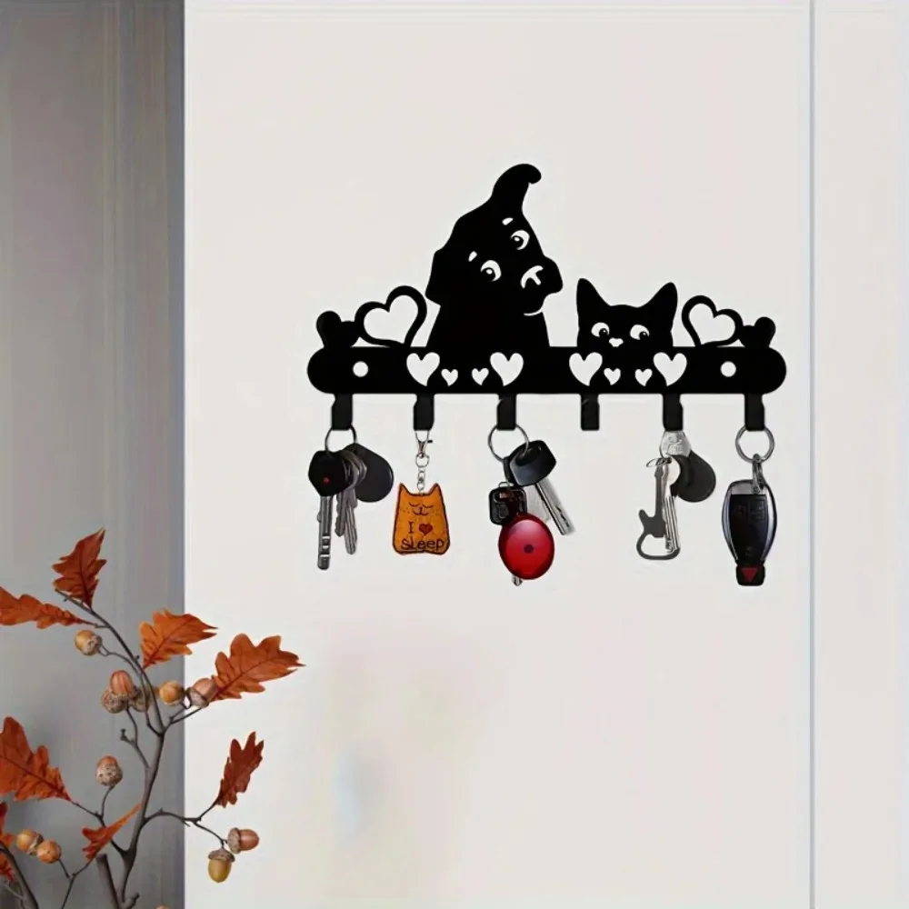 BUFETE Heart-Shaped Pet Cat & Dog Iron Wall Hooks, Decorative Entryway Key Hanger & Storage Organizer for Coats, Bags & Hats