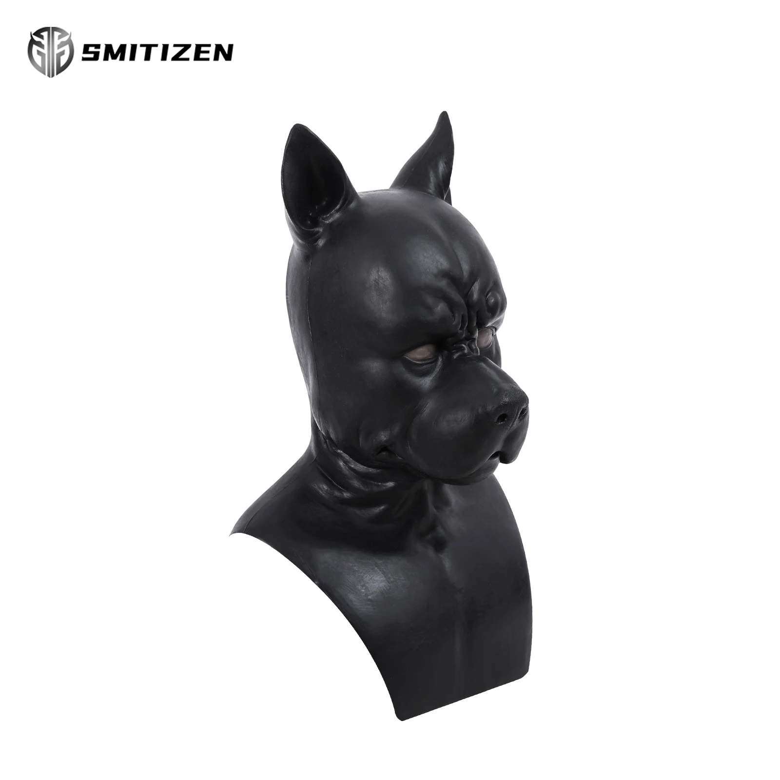 Smitizen Silicone Black Bulldog Pup Mask Realistic Puppy Dog Animal Mask Monster Costumes for Halloween Party Cosplay