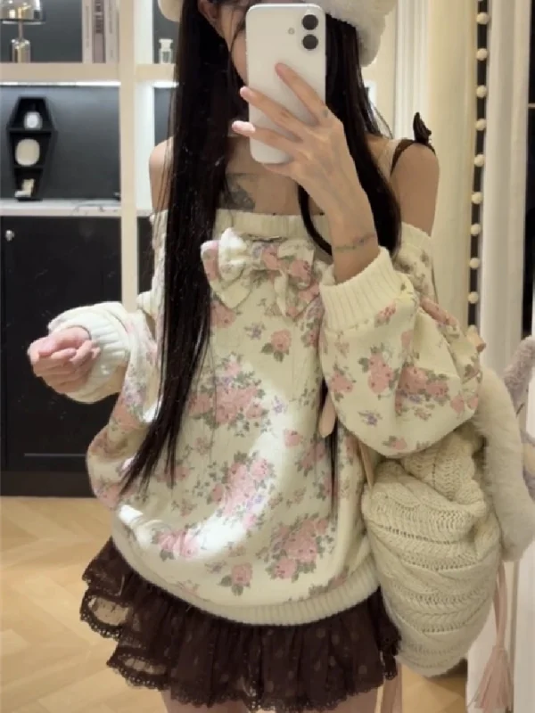 

plus Size Women's Korean Sle Knot One oulder Sweater Long Sve Sweet Exposure Design Autumn Winter Top