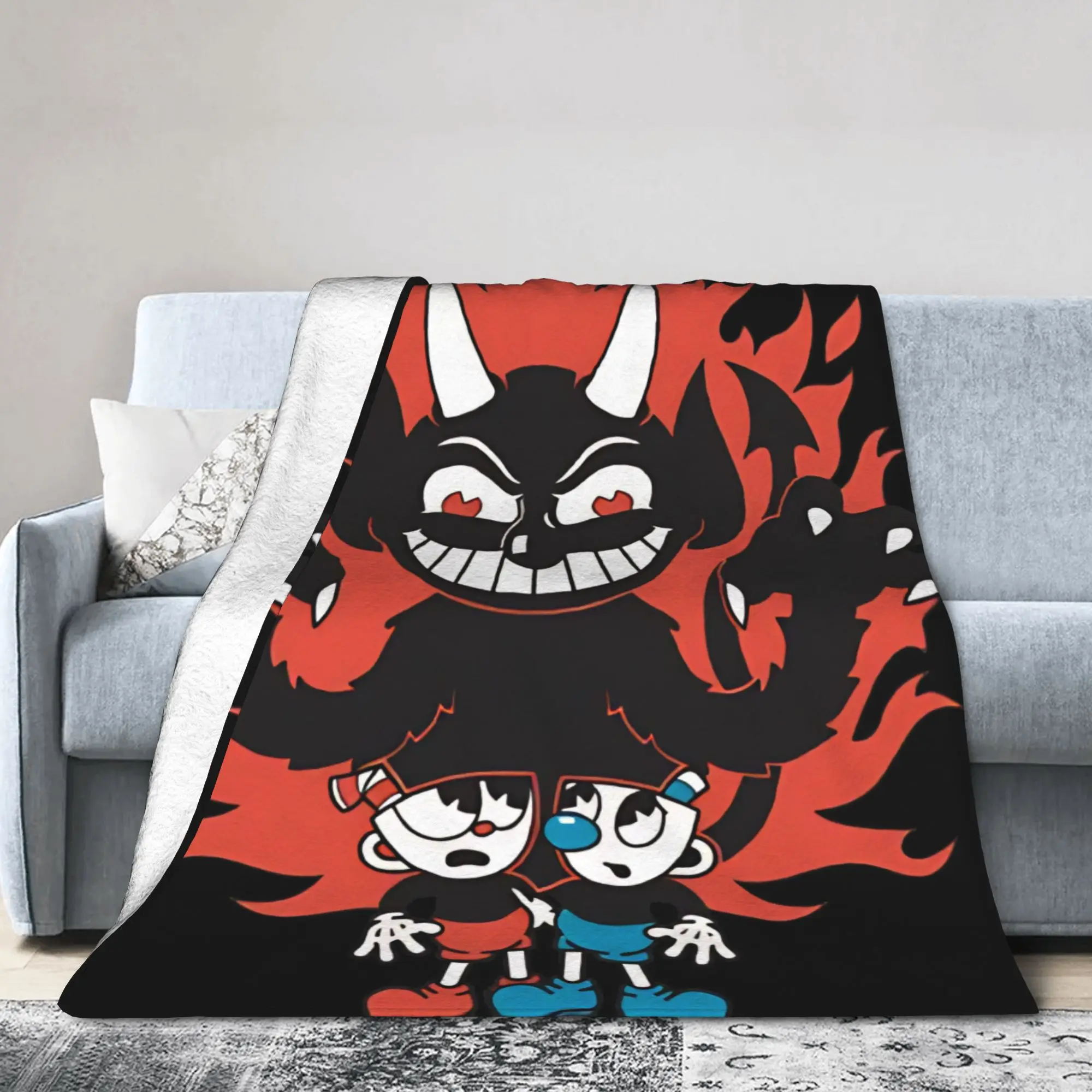 Stylish Cuphead and Mugman cup mug Blanket Super Soft Flannel  Cozy Throw Blanket Machine Washable