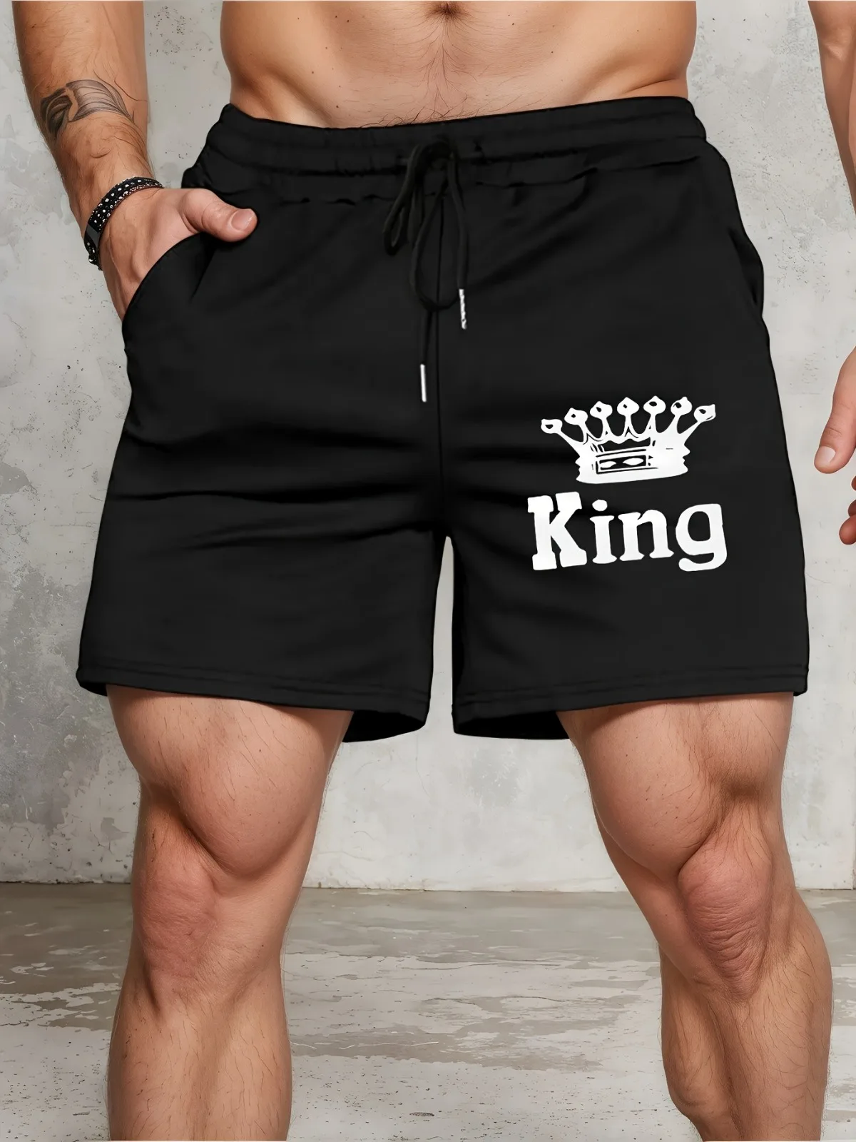 Short de sport décontracté noir tendance pour hommes, avec motif imprimé, adapté à la salle de sport, à la course, à pied, à l'entraînement, équipement d'été