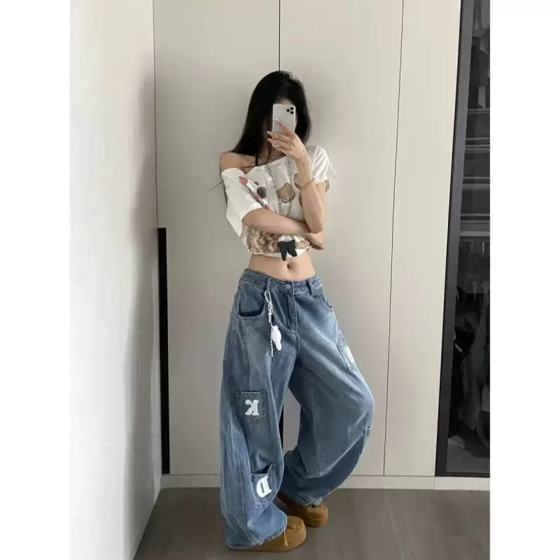 

pants Women's jeans Men's Mickey Charm Wide Leg Cut Jeans, Summer Multi-Pocket Cargo Pants, Relaxed Fit, Drape Casual Long Pants